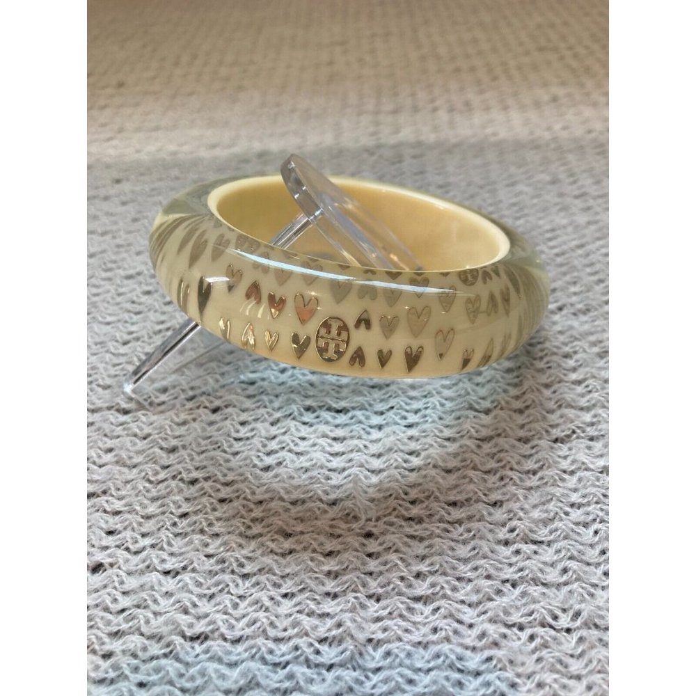 Tory Burch Lucite Band Bangle White with Gold Hearts Rare
